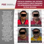 Fiscalía General del Estado cumplimenta cinco órdenes de aprehensión durante la última semana